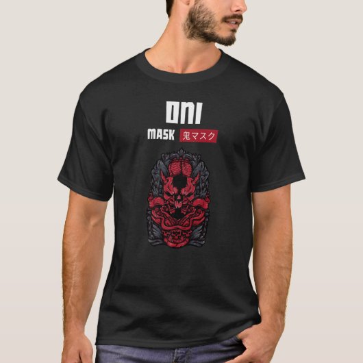 Oni Masker Japanse Demon Face Devil Ronin T-shirt (Voorkant)