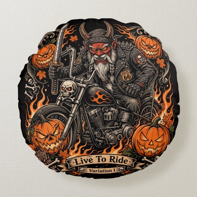 Oni Samurai Biker Halloween Kussen - Leef Om Te Ri (Voorkant)