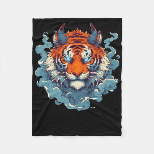 Oni Tiger Tattoo Retro Sticker Fleece Deken (Voorkant)