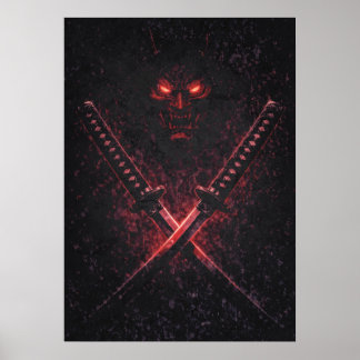 Oni Twin Blades Samurai, Abstract Surreal Japanese Poster