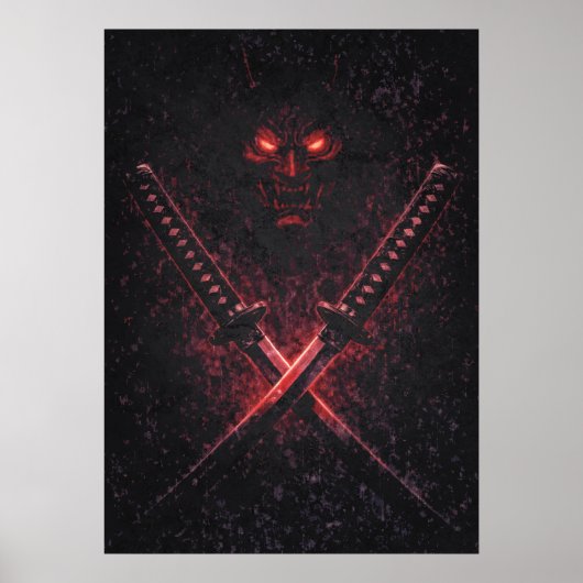 Oni Twin Blades Samurai, Abstract Surreal Japanese Poster (Voorkant)
