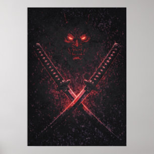 Oni Twin Blades Samurai, Abstracte Surrealistische Poster