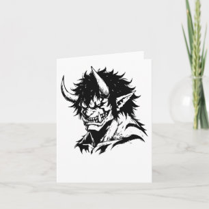 Oni Yokai Japanese Outline Portrait Sticker Kaart