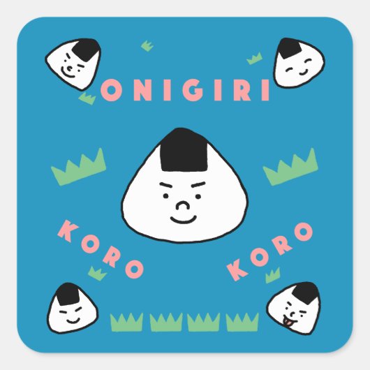 Onigiri Koro (de Rolling Rice Balls) Vierkante Sticker (Voorkant)