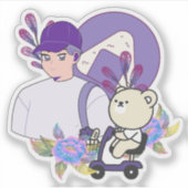 Onigiri Snack & Beer op Mobiliteitsscooter Sticker (Voorkant)