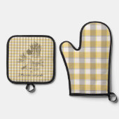  Onion and garlic kitchen yellow beige Ovenwant & Pannenlap Set (Voorkant)