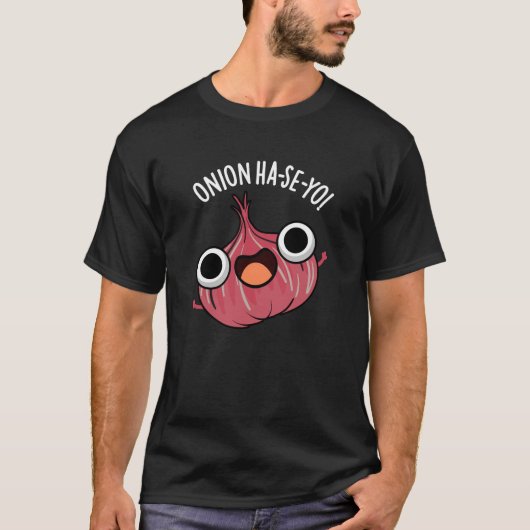 Onion Ha-se-yo Funny Korean Pun Dark BG T-shirt (Voorkant)