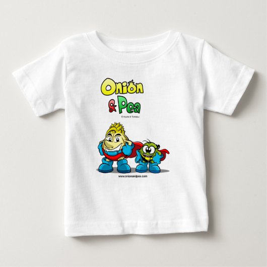 Onion & Pea characters Baby t-shirt. (Voorkant)