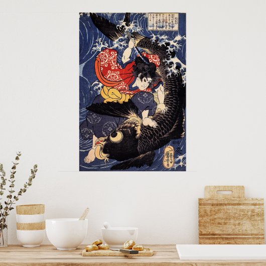 Oniwakamaru gaat de grote karper doden poster (Keuken)