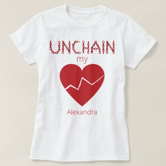 Onketen mijn gebroken hartliefde rode naam Geperso T-shirt (Design voorkant)