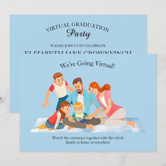 Online Afstuderen Ceremony Blue Invitation Kaart (Voorkant / Achterkant)