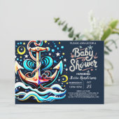 Online Anchor Boho Babyfeestje Kaart (Staand voorkant)