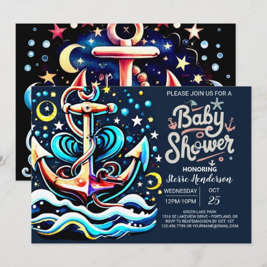 Online Anchor Boho Babyfeestje Kaart (Voorkant / Achterkant)