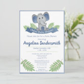 Online Baby shower per mail Blue Boy Elephant Kaart (Staand voorkant)