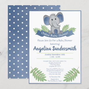 Online Baby shower per mail Blue Boy Elephant Kaart
