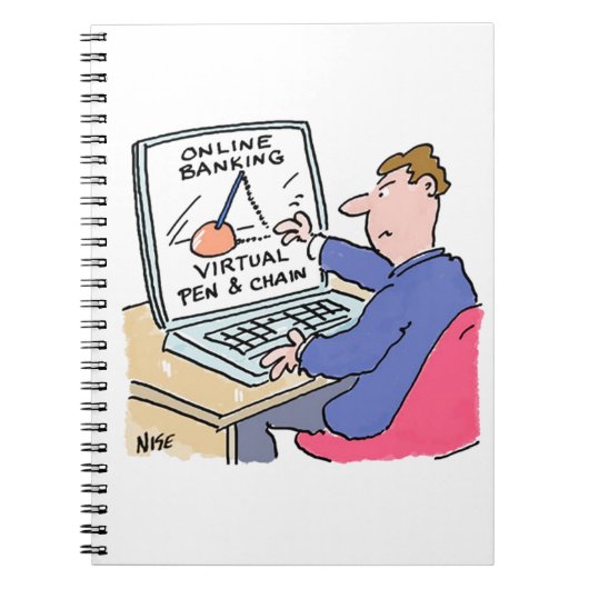 Online Banking Humor Funny Bank Customer Cartoon Notitieboek (Voorkant)