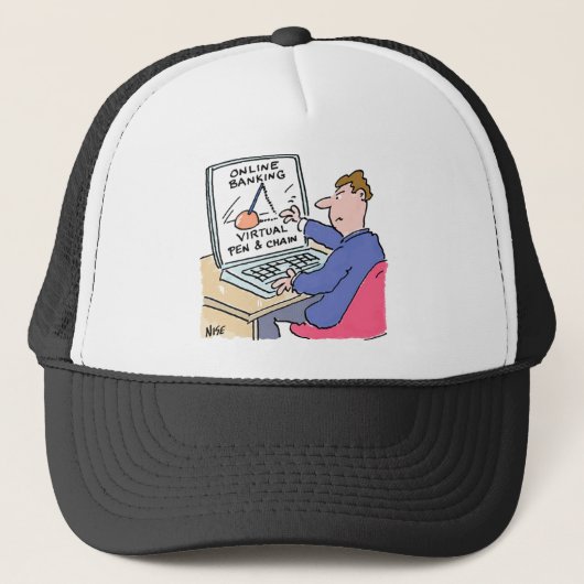 Online Banking Humor Funny Bank Customer Cartoon Trucker Pet (Voorkant)
