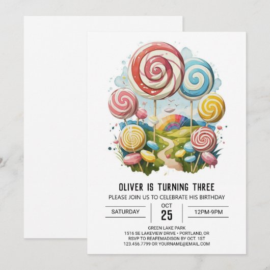 Online bewerkbare Lollipop Verjaardag Kaart (Voorkant / Achterkant)