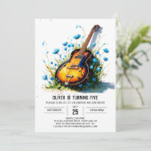 Online Blauwe Gitaar Jongen Verjaardag Kaart (Staand voorkant)