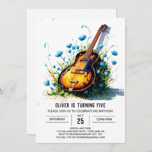 Online Blauwe Gitaar Jongen Verjaardag Kaart (Voorkant / Achterkant)