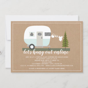 Online Blue Trailer Camper Woodland Baby shower Kaart