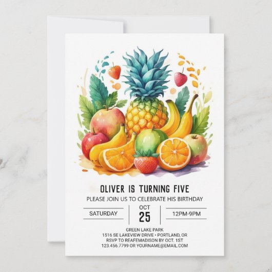 Online Boho Watercolor Fruiten Verjaardag Kaart (Voorkant)