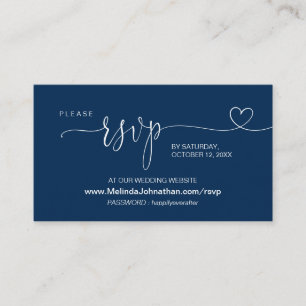Online bruiloft Website RSVP, Modern Navy Blue Enc Informatiekaartje