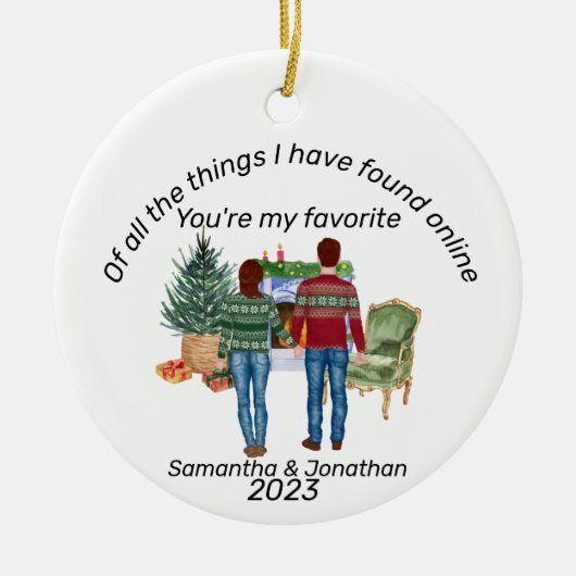 Online dating paar bruin haar Passen getrouwd Keramisch Ornament (Voorkant)