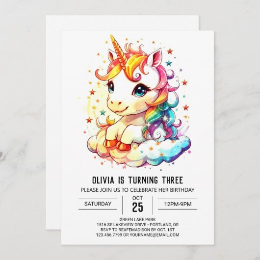 Online Eenhoorn Verjaardag Splendor Kaart (Voorkant / Achterkant)