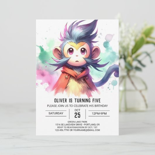 Online Elegant Monkey Verjaardag Kaart (Staand voorkant)