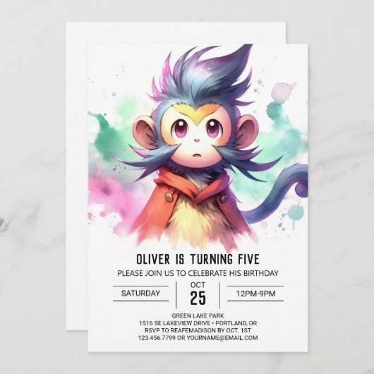 Online Elegant Monkey Verjaardag Kaart (Voorkant / Achterkant)