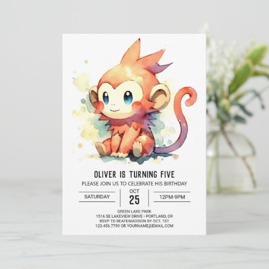 Online Elegant Monkey Verjaardag Kaart (Staand voorkant)