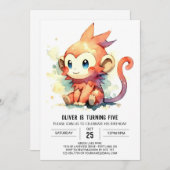 Online Elegant Monkey Verjaardag Kaart (Voorkant / Achterkant)