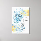 Online face art Blauw water pijn bloemen goud Canvas Afdruk (Voorkant)