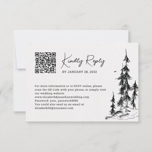 Online getrokken QR-code voor gebergte met de hand RSVP Kaartje (Voorkant)