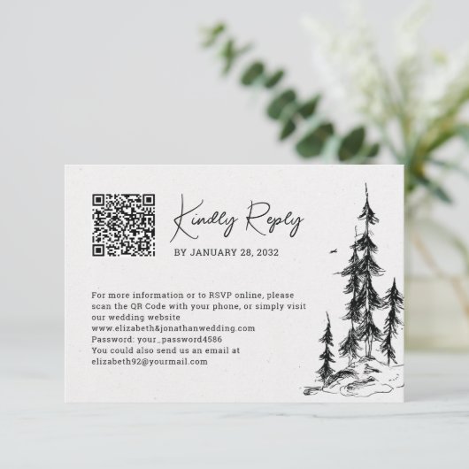 Online getrokken QR-code voor gebergte met de hand RSVP Kaartje (Staand voorkant)