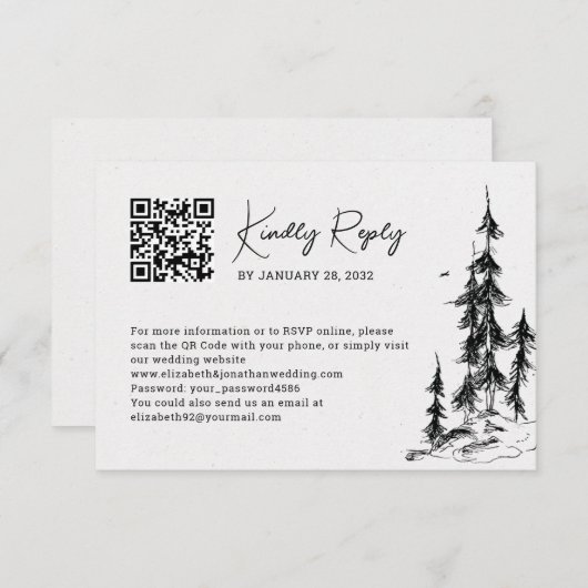 Online getrokken QR-code voor gebergte met de hand RSVP Kaartje (Voorkant / Achterkant)