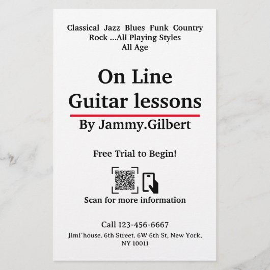 Online gitaarlessen Flyer Dubbelzijdig afdrukken (Voorkant)