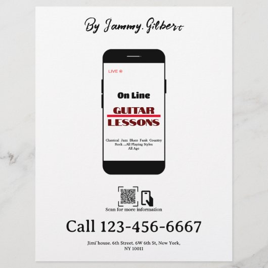 Online gitaarlessen Flyer Dubbelzijdig afdrukken (Voorkant)