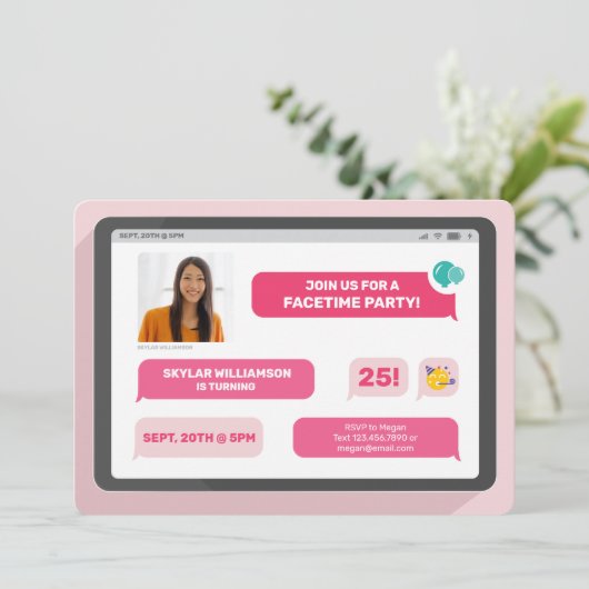 Online groepsvideochat Tablet Text Message Party Kaart (Staand voorkant)