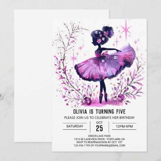 Online Kinderen Ballerina Verjaardag Kaart (Voorkant / Achterkant)