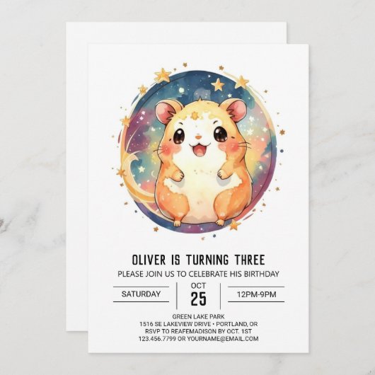 Online Kleine Hamster Verjaardag Kaart (Voorkant / Achterkant)