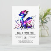 Online Kleurrijke Dragon Digitale Meisje Verjaarda Kaart (Staand voorkant)