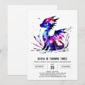 Online Kleurrijke Dragon Digitale Meisje Verjaarda Kaart (Voorkant / Achterkant)