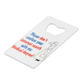 Online medische diagnose en een gekwalificeerde ar creditkaart flessenopener (Achterkant Gekanteld)