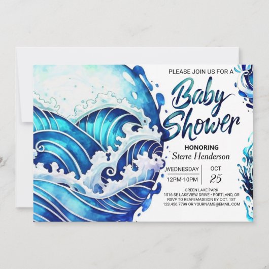 Online Nautical Waves Baby shower Kaart (Voorkant)