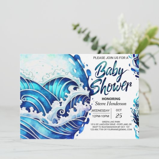 Online Nautical Waves Baby shower Kaart (Staand voorkant)