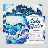 Online Nautical Waves Baby shower Kaart (Voorkant / Achterkant)