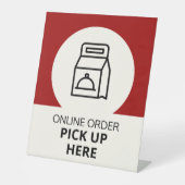 Online ophalen hier rood voetstuk reclamebord met voetstuk (Voorkant)