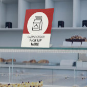 Online ophalen hier rood voetstuk reclamebord met voetstuk